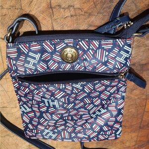 Tommy Hilfiger Black and Red Patterned Crossbody Bag